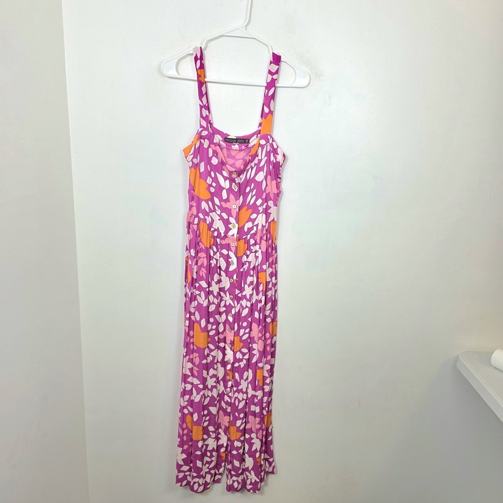 Mister Zimi Pink Orange White Button Up Ruby Sleeveless Summer Midi Dress Size 6 - Picture 3 of 9